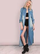 Shein Distressed Faded Button Down Lightweight Denim Coat Denim