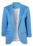 Rosewe Pretty Sky Blue Polyester Lapel Blazer For Lady