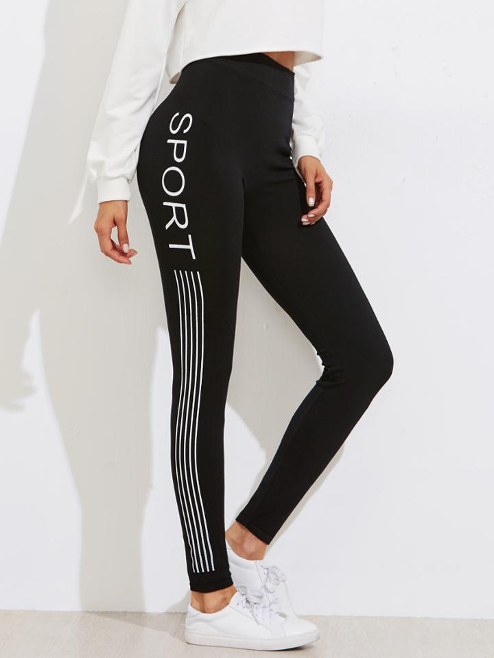 Shein Side Letter Print Empire Leggings