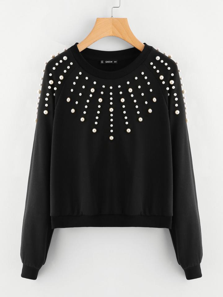Shein Pearl Embellished Raglan Sleeve Sweatshirt