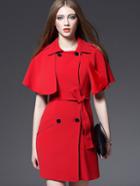 Shein Red Lapel Tie-waist Pockets Cape Dress