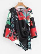 Shein Drape Detail Asymmetric Hem Florals Top