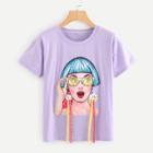 Shein Figure Print Letter Tape Detail T-shirt