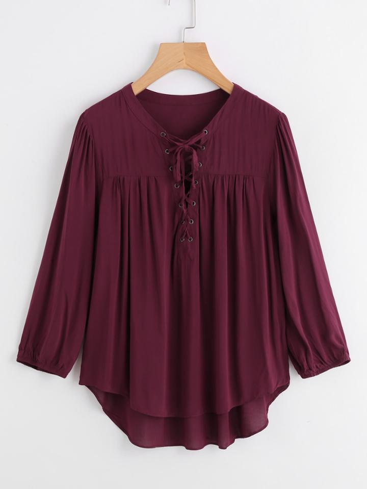 Shein Tie Up Front Dolphin Hem Blouse