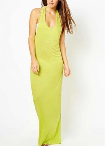 Rosewe Yellowish Sleeveless Scoop Neck Long Dress For Women