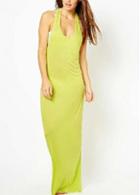 Rosewe Yellowish Sleeveless Scoop Neck Long Dress For Women
