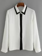 Shein White Lapel Loose Blouse With Contrast Trims