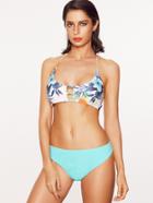 Shein Floral Print Cutout Halter Bikini Set