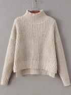 Shein Apricot Mock Neck Drop Shoulder Dip Hem Sweater