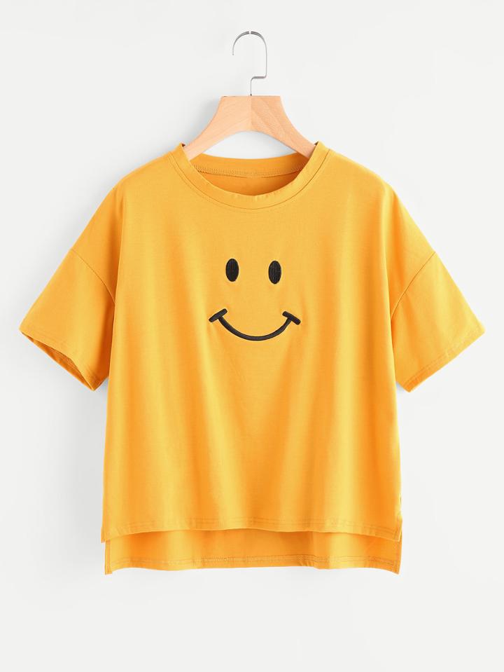 Shein Dip Hem Smile Print Tee