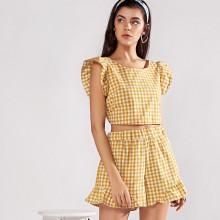 Shein Knot Back Checked Top With Shorts