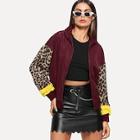 Shein Zip Up Contrast Leopard Sleeve Jacket