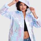 Shein Metallic Buttoned Hooded Rain Coat