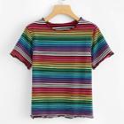 Shein Rainbow Striped Short Sleeve T-shirt