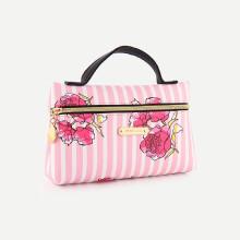Shein Flower Print Striped Makeup Bag
