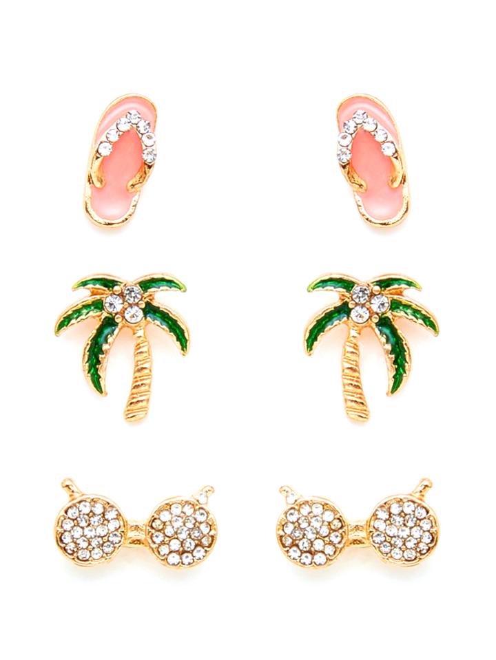 Shein Palm Tree & Flip Flops Design Earring Set