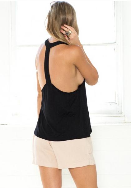 Shein Black Halter Backless Loose Chiffon Tank Top