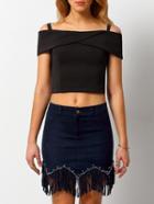 Shein Black Cold Shoulder Crop Blouse