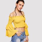 Shein Off Shoulder Layered Sleeve Frill Crop Top
