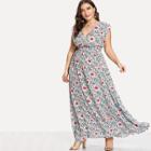 Shein Plus Wrap Front Shirred Waist Floral Dress