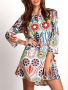 Shein Multicolor Crew Neck Geommectric Print Dress