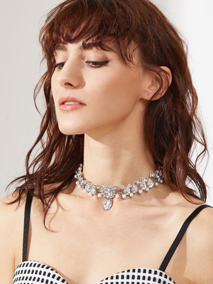 Shein Rhinestone Statement Water Drop Choker