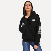Shein Letter Print Drawstring Drop Shoulder Hoodie