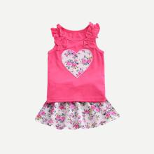 Shein Girls Frill Trim Top With Floral Print Skirt