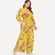 Shein Plus Knot Front Floral V-neck Top & Pants Set