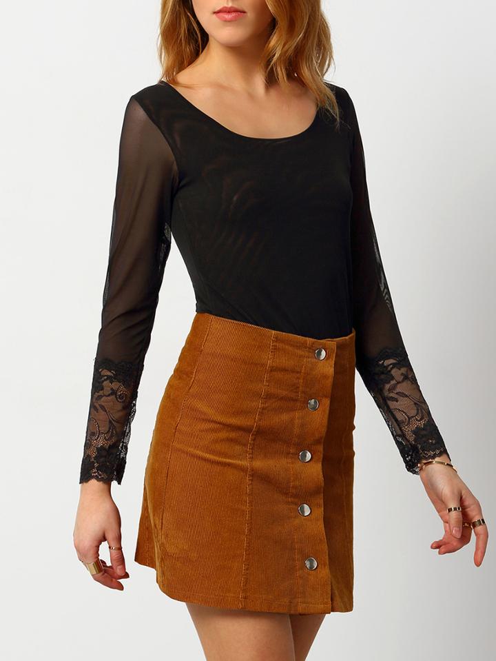 Shein Black Sheer Mesh Lace Blouse