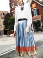 Shein V Neck Shirt Top With Pleated Skirt