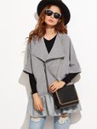 Shein Heather Grey Ruffle Trim Asymmetric Zip Jacket