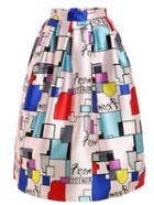 Shein Geometric Print Box Pleat Midi Skirt