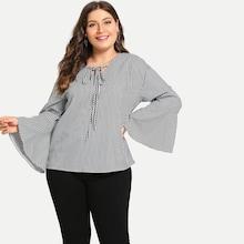 Shein Plus Tie Neck Plaid Blouse
