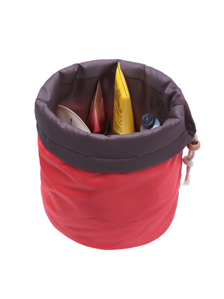 Shein Red Drawstring Cylindrical Travel Makeup Bag