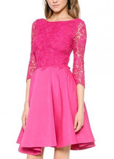 Rosewe Sweet Rose Three Quarter Sleeve A Line Dress