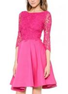 Rosewe Sweet Rose Three Quarter Sleeve A Line Dress