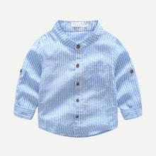 Shein Toddler Boys Pocket Patched Front Striped Shirt