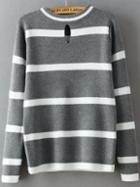 Shein Grey White Round Neck Striped Loose Knit Sweater
