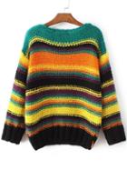 Shein Multicolor Striped Boat Neck Sweater