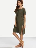 Shein Army Green V Back Short Sleeve Split Side Dress