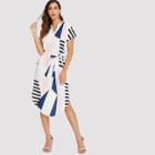 Shein Slit Side Curved Hem Tie Waist Dress