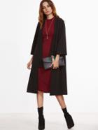 Shein Black 3/4 Sleeve Collarless Duster Coat