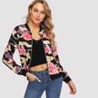 Shein Zip Up Floral And Camo Print Bomber Jacket