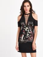 Shein Plunging Eyelet Lace Up Rock Dress