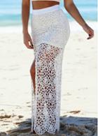 Rosewe Crochet Lace High Slit White Maxi Skirt