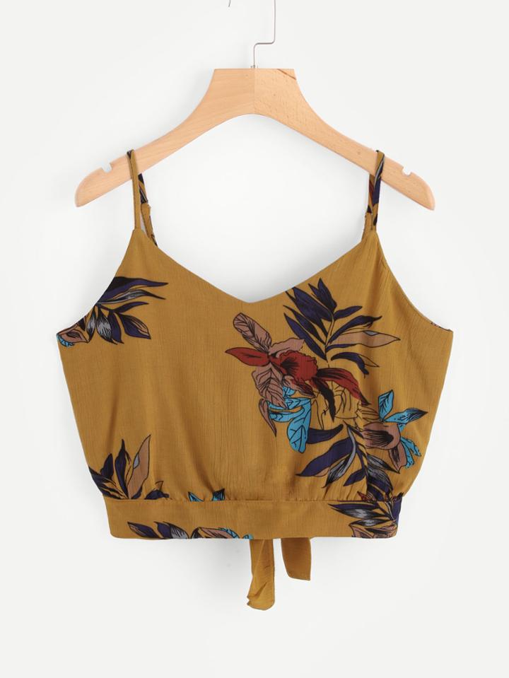 Shein Floral Print Tie Back Crop Cami Top
