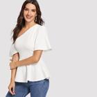 Shein Asymmetric Shoulder Textured Peplum Top