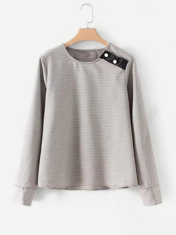 Shein Pearl Detail Tattersall Blouse