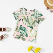 Shein Girls Jungle Leaf Print Tee